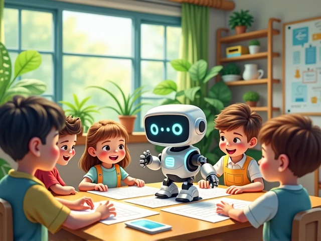 A classroom in harmony with nature, Software Model, manual, A cute robot learning to code with friends, Illustrator