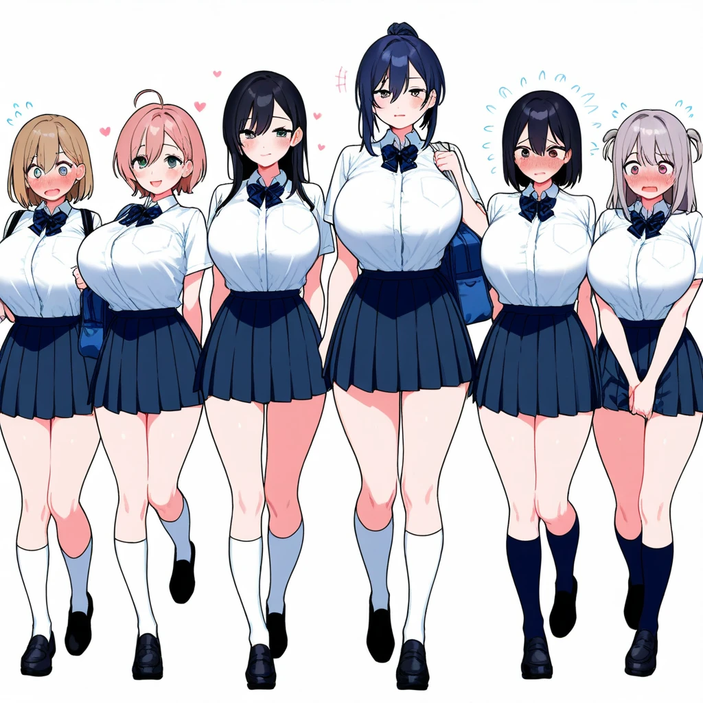 Highest quality、High resolution、Detailed Background、(Beautiful face in every detail:1.4)、Anatomically correct、Detailed facial expressions、age beauty、Highly detailed face、(Huge breasts:1.2)、cute hair color、Bobcut、ponytail、cute hairstyle、well-groomed eyebrows、Perfect body line、School classroom、JK Uniform、(A shot from below of three beautiful girls looking at us with cold eyes:1.5)、Close up from below、look at me with cold eyes、glare、cute、Panty Shot