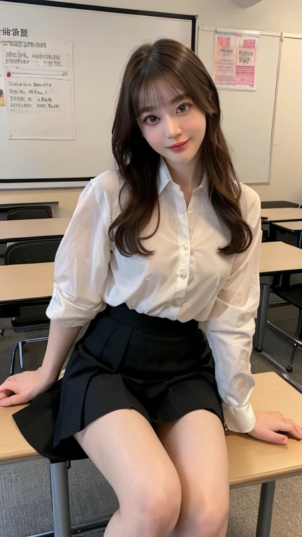 (8K, RAW Photos, Highest quality, masterpiece, Realistic, Realistic), (1 female), (Ultimate beauty), Mature Woman,Highly detailed face, Uniform detail,  eyelash,、Obscene face、 Lip details, Big Breasts, nakedの彼女，classroom,naked、Buttを突き出して、Butt、On all fours、Wet Uniform、Saggy breasts、Detailed hands、Detailed fingers、look back、The open mouth does not block