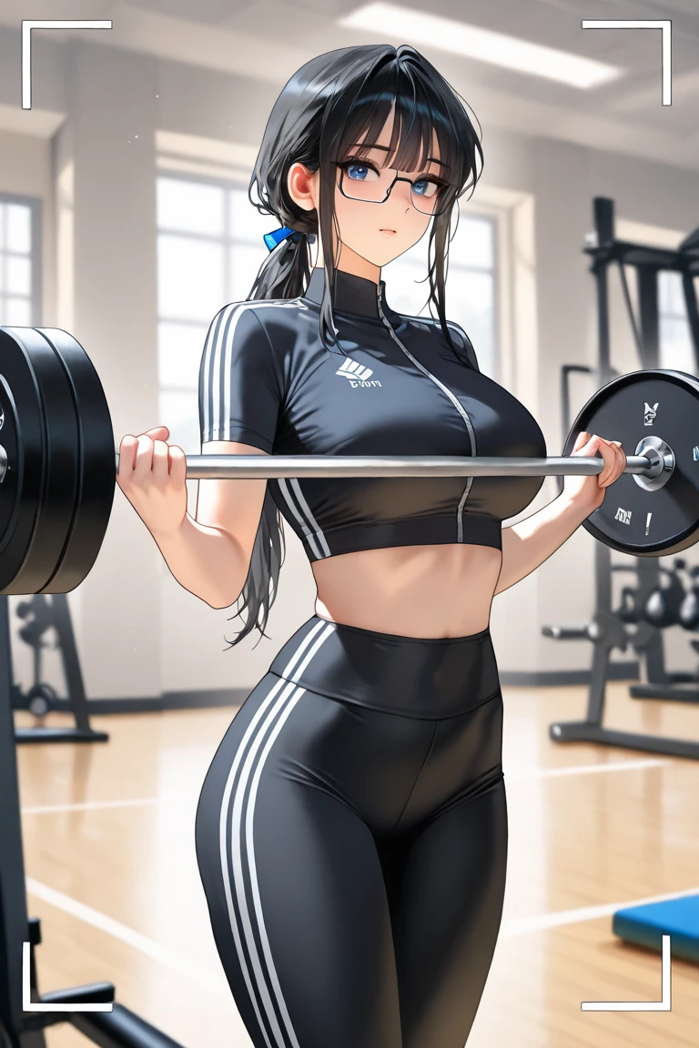 linda jovem fitness morena, wearing tight black leggings at a gym, tomboy solo sexy belo sorriso.