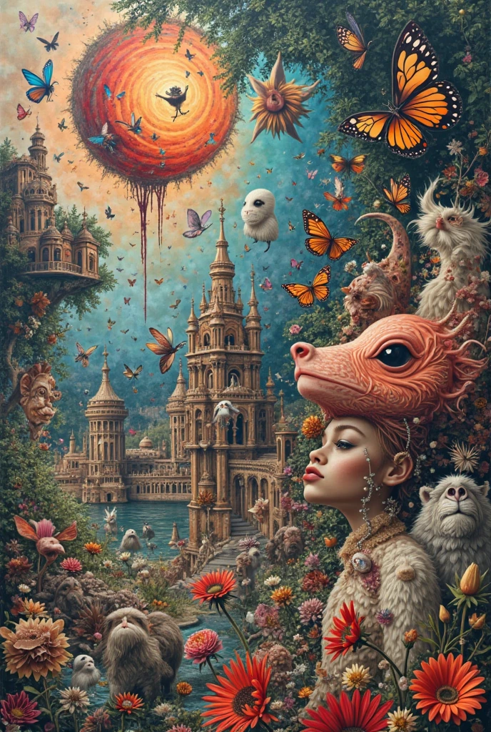 Surrealism people and animals, Fancy fragment of a painting, Hieronymus Bosch, Garden of Earthly Delights very sharp