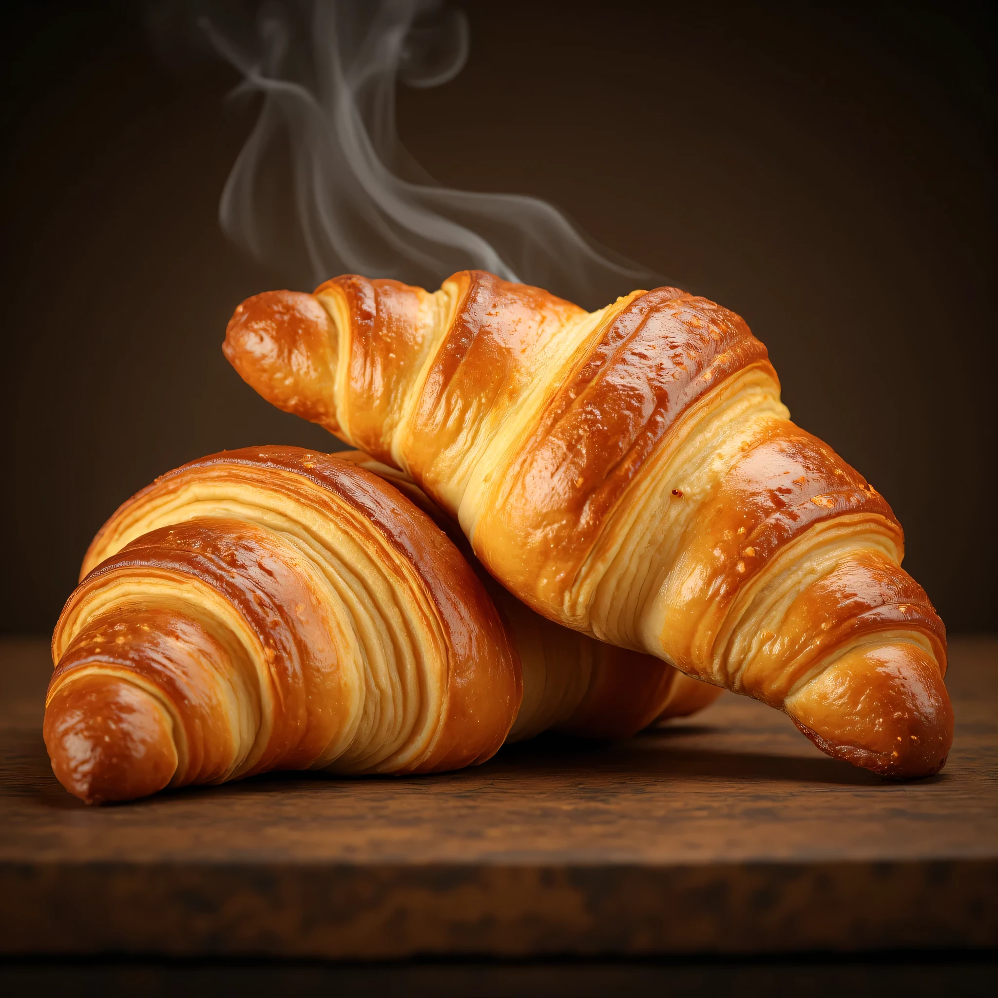 croissant, delicious freshly baked croissant, golden brown, flaky crust, buttery interior, steam rising, close-up, detailed, high quality, photorealistic, 8K, HDR, studio lighting, sharp focus, physically-based rendering, professional, vivid colors