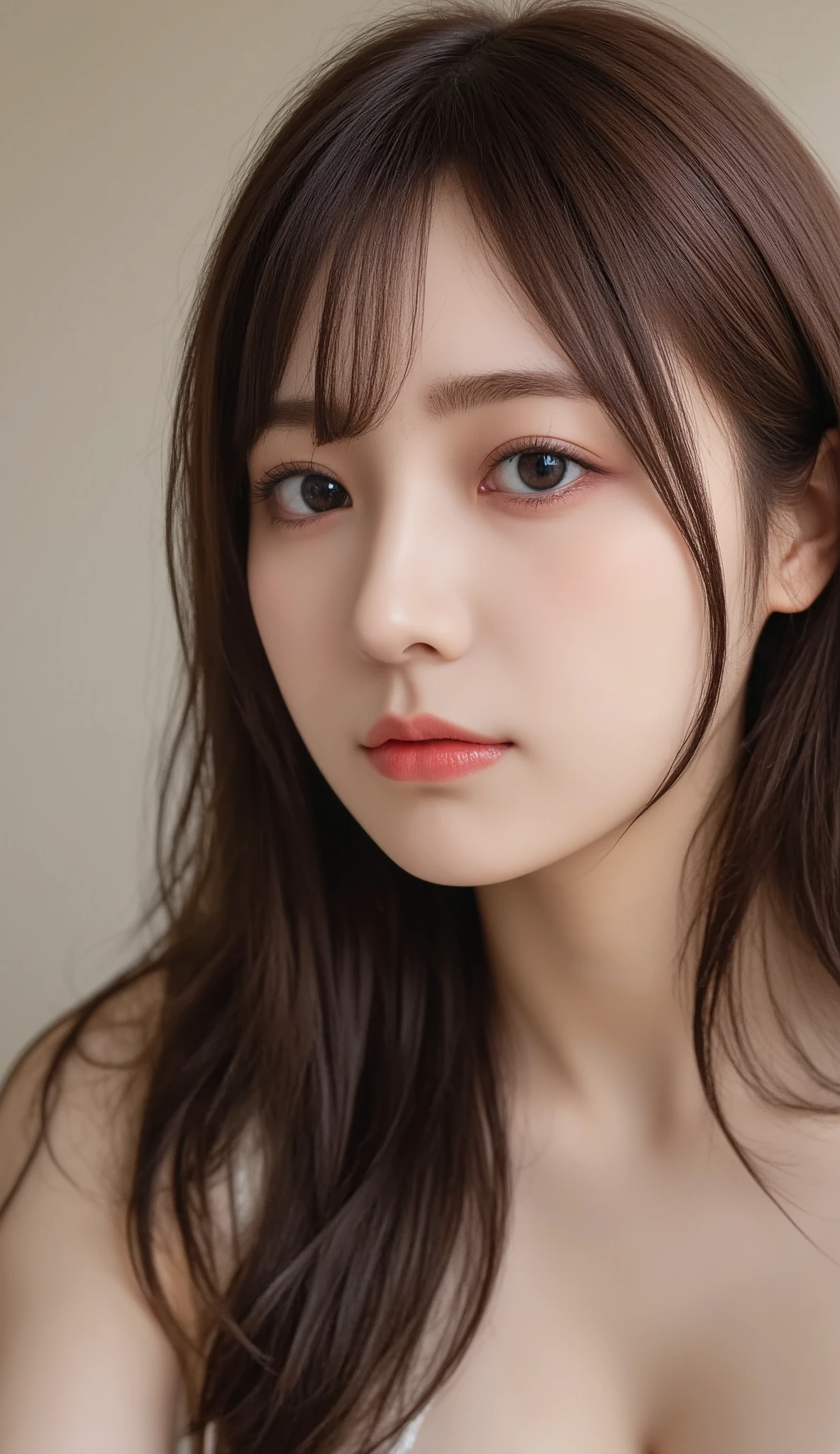 girl , alone, nothing , masterpiece, accurate , anatomically accurate from toe to head, Best Quality, details , High details , 非常にdetailsな描写 , 非常にdetailsな, beautiful sisters , selfie, I'm wearing a knitted tank top, big , close-up , Leather details , real skins , Real Human Skin , watch viewers, Beautiful Eyes.