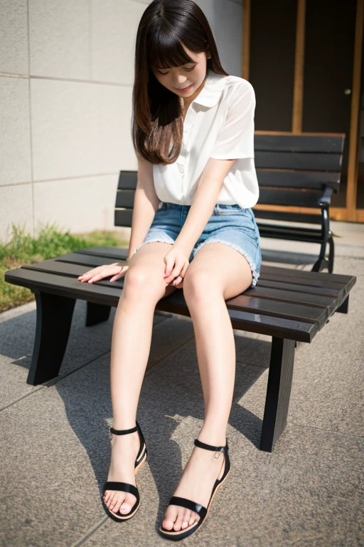 8K, highest quality, (beauty of pubic hair)、High resolution, realistic, real person、A park bench at night with dazzling neon lights、(I'Iはベンチで酔っていた, I close my eyes and fall asleep.)、(drunk, Her legs are wide open.、Underwear is visible.)、(I'Iは椅子から転げ落ちそうになる)、micro mini skirt、beautiful feet、high heels、(grasp the sake bottle)