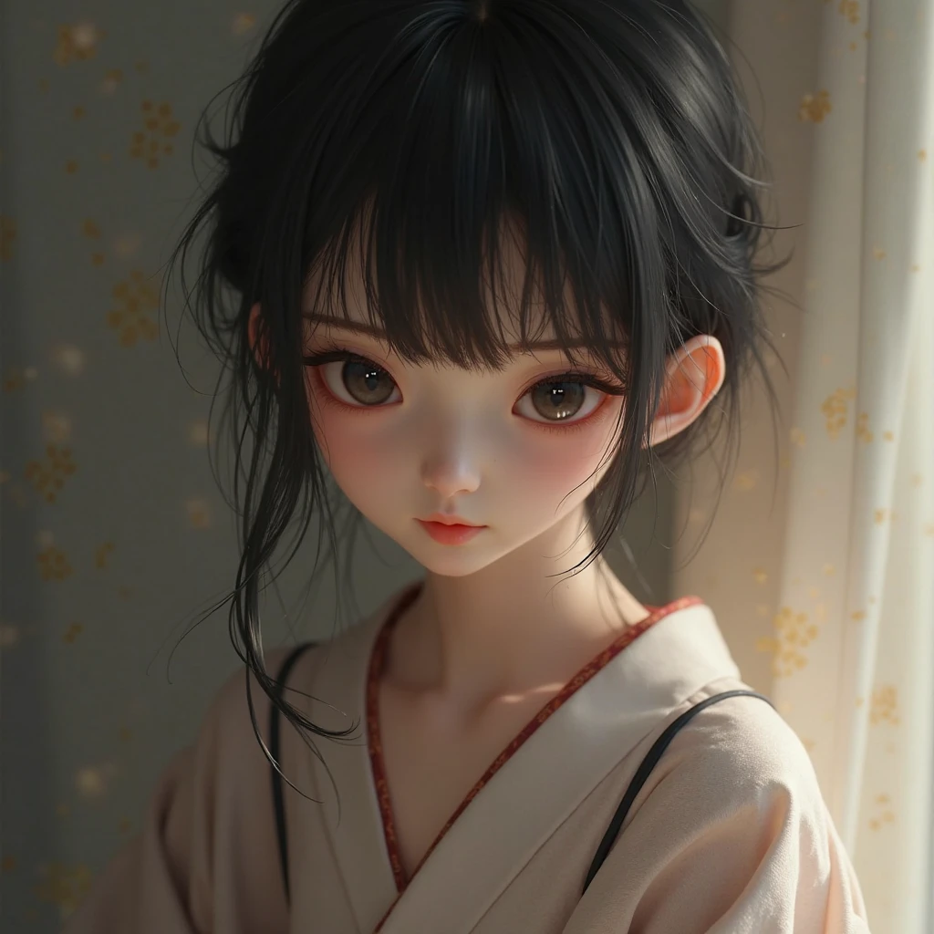 Japanese painting, Beauty Painting, (A beautiful appearance in return), Highest quality, masterpiece, (Face Focus:1.1), Cinematic Lighting, Soft Shadows, Light on face, Landscape, Japanese 1 girl, 18-year-old, (cute), kimono