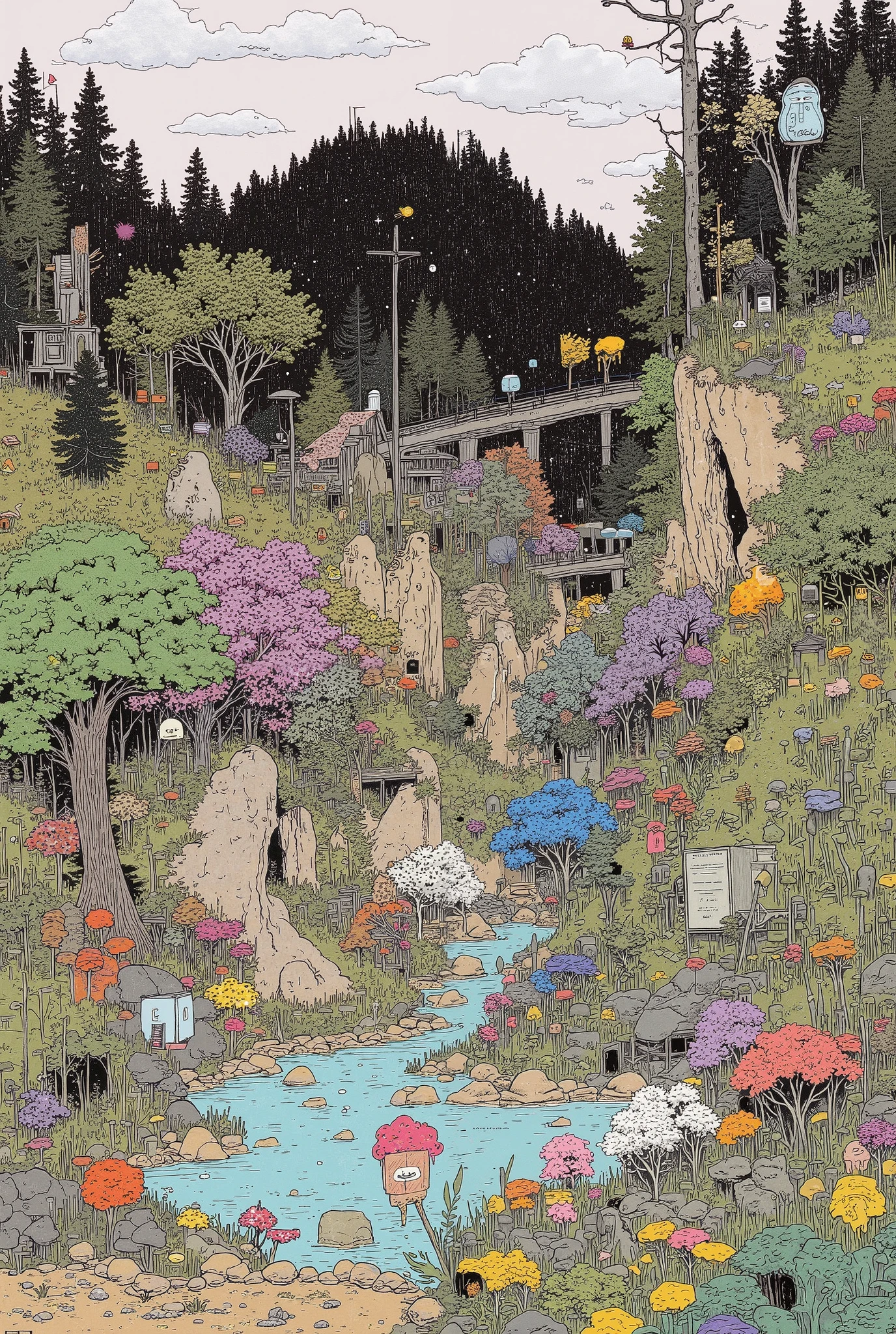 Create a 2D model regarding Natural, Man-made and Man modified environment that is a collage