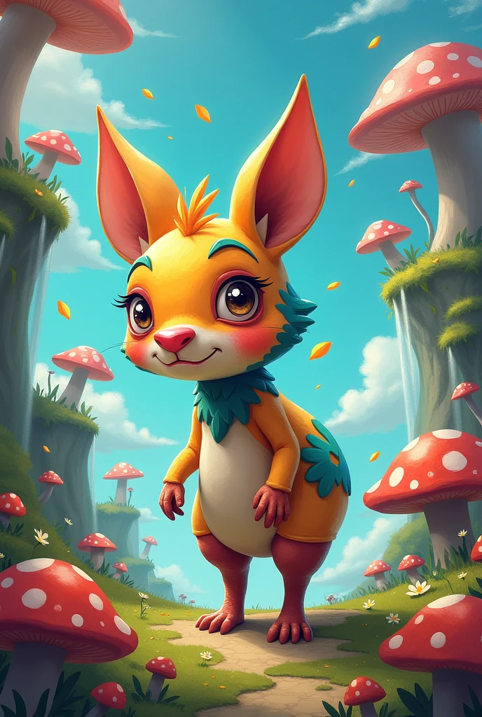 Generate a blind box-style image,It contains a happy fawn。