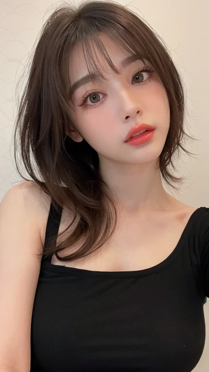 (realistic, photo-realistic:1.37),(8k, RAW photo, best quality, masterpiece:1.2), cute, ultra-detailed, heart-shaped pupils, physically-based rendering, ultra high res, in the morning, 18 years old girl, looking at viewer, photorealistic, realistic, solo, photorealistic, best quality, extremely detailed face, extremely detailed eyes and face, beautiful detailed eyes, haunting smile, ((complete closed mouth)), Messy long hair, floating hair, slender, slender arms, big breasts, (erected nipples), (no brassieres), black summer sweater, cowboy shot,