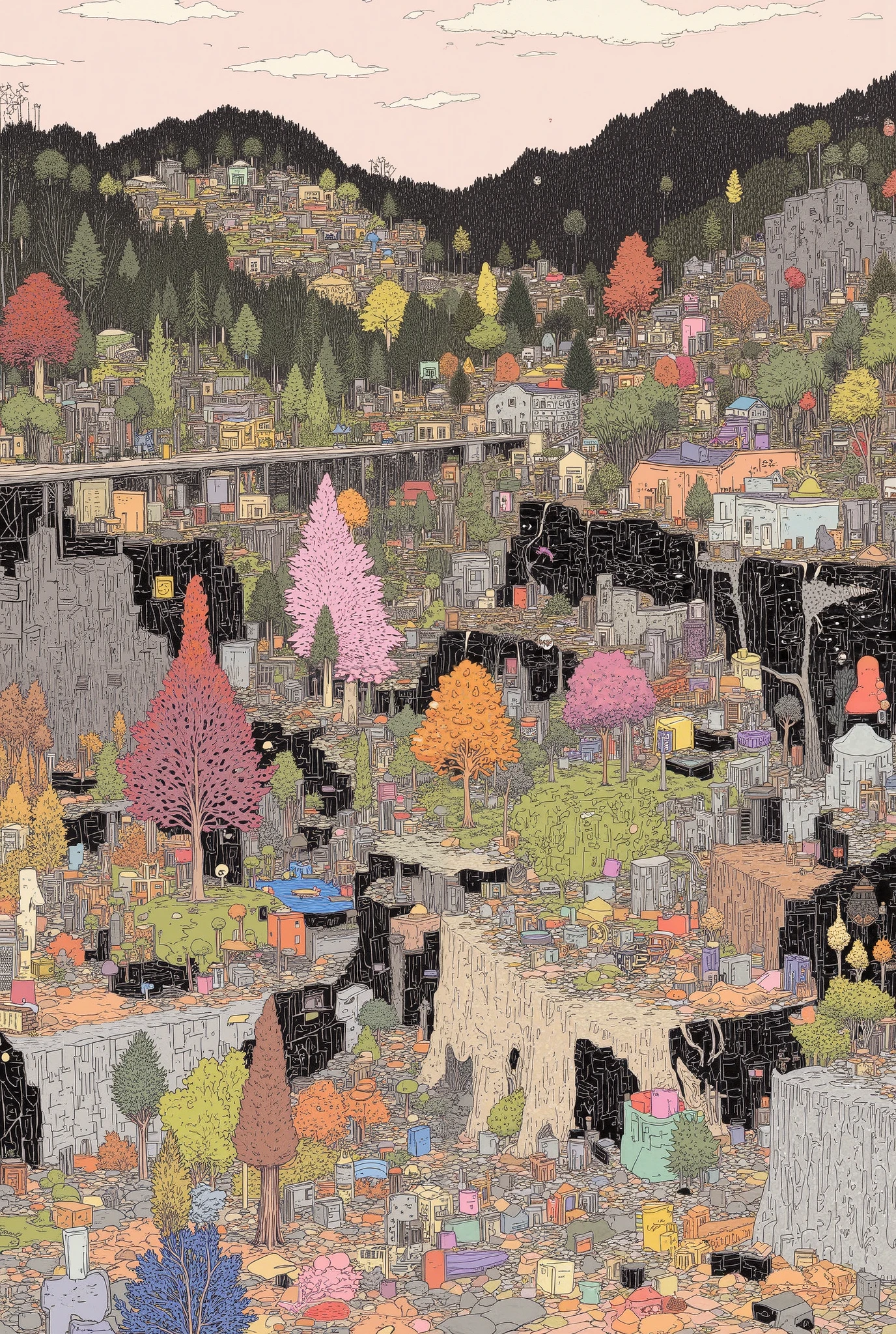 Create a 2D model regarding Natural, Man-made and Man modified environment that is a collage