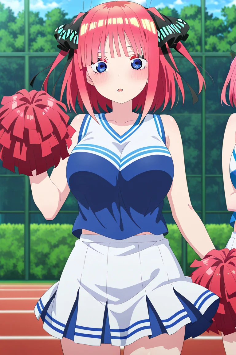(masterpiece:1.2),(Highest quality:1.2) , Perfect Eyes, Perfect Face, Perfect lighting, One girl, ((Nipples)), Embarrassing,, Slipping,Twin tails, (cheerleader),(Orange Hair),anime,blush, ((Surprised expression)), (Public scrutiny), , ,(Open your mouth), Big Mouth, nsfw, Crowd,The guys behind, Men, (cmnf), (Excited Men), ((crowd)),,Breast shaking,((wardrobe malfunction)),Rampaging Milk, ,, , Big Breasts, Underboob, Outdoor, skirt