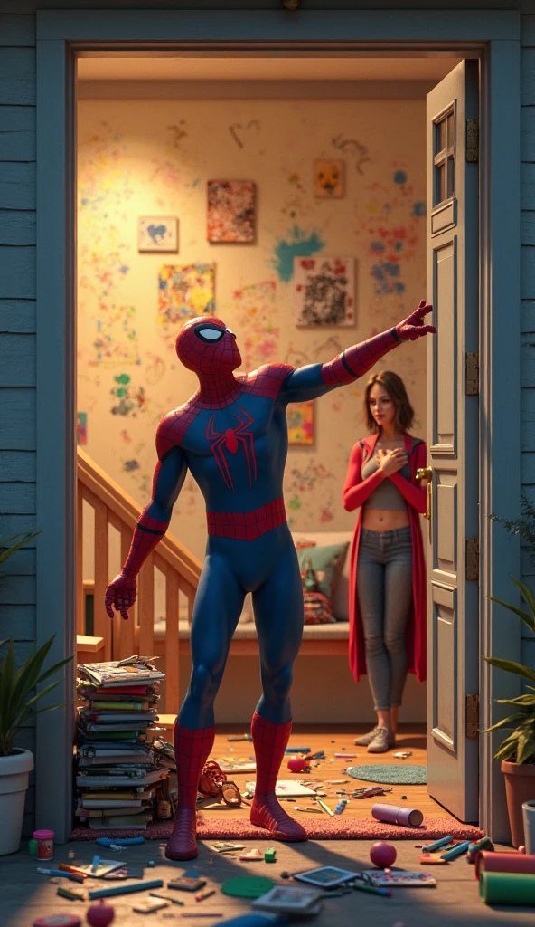 Teo teenage seeing their spiderman clothes