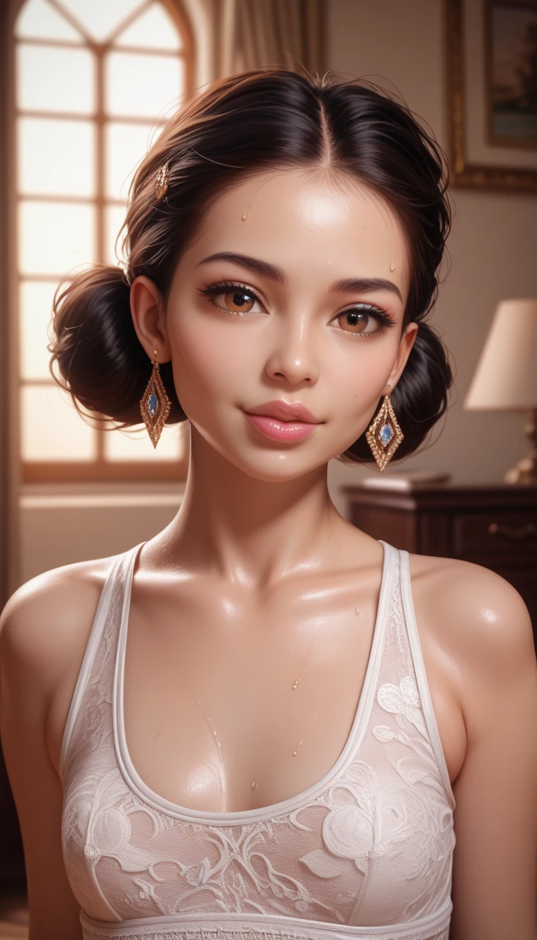a woman in an evening dress, holding a glass of wine, seductive, detailed face, beautiful lips, long eyelashes, elegant pose, dramatic lighting, cinematic atmosphere, fantasy, oil painting, vibrant colors, warm tones, chiaroscuro, dramatic shadows, glowing skin, intricate details, high quality, realistic, photorealistic