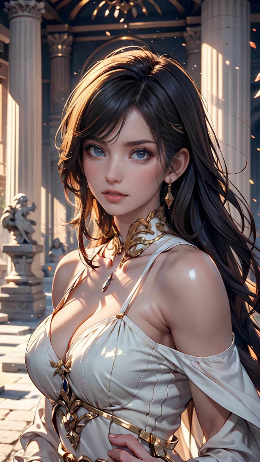 ((最high quality, 8k, masterpiece: 1.3, Ultra HD, high quality, 最high quality, High resolution, realism)) 、Cleopatra、Women of the ancient Egyptian pharaohs、Egyptian、Temple dedicated to the sun god Ra