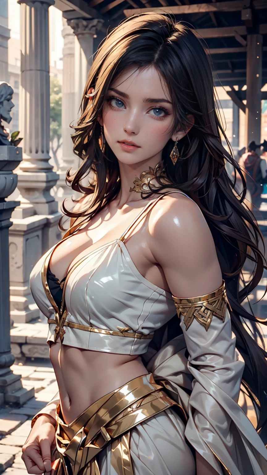 ((最high quality, 8k, masterpiece: 1.3, Ultra HD, high quality, 最high quality, High resolution, realism)) 、Cleopatra、Women of the ancient Egyptian pharaohs、Egyptian、Temple dedicated to the sun god Ra
