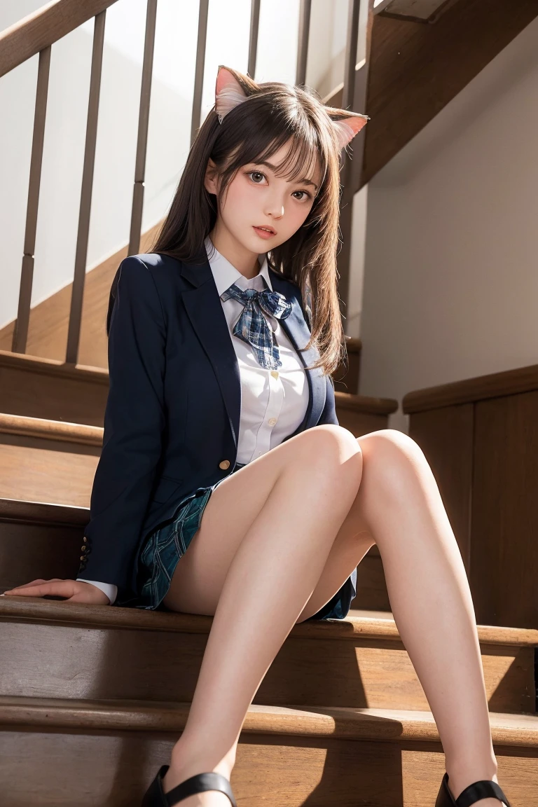 (超realistic)、(enlightenment)、(High resolution)、(8K)、(非常にbe familiar with)、(best illustrations)、(beautiful and fine eyes)、(highest quality)、(超be familiar withな)、(masterpiece)、(wall-)、(be familiar withface)、alone、1 girl in、looking at the viewer、be familiar with、be familiar withface、On a dark night、deep shadow、discreet key、Pure erotic face ace_v1、laughter、length、black shawl straight hair、46 point diagonal bangs,Female student、(白いblazerの胸囲)、translucent white blouse、red bowtie、(bright colored mini skirt,Plaid)、laughter,8K, highest quality, 超High resolution, table top, realistic, realistic, high contrast, photon mapping, real image, 超be familiar with, Low - Angle: 1.5, 1 girl, alone: 1.5, whole body, Concert venue stage at night: 1.5, Pop star, K-POP idol, dress up like kpop, sexy, open your legs in front, flashy makeup, blazer: 1.3, short skirt: 1.3, blazerとスカートにhigh heelsを履く, tie, shirt: 1.3, barefoot, high heels, M character opening leg: 1.3, Open your legs 180 degrees, open crotch: 1.3, length hair with brown hair, Wet white panties: 1.5, Panties visible from under the skirt: 1.3, expensive, Height 170CM, long legs: 1.2, face: 1.5, that woman'The thin shape is clearly visible: 1.5, protruding from panties 1.2, witheout panties: 1.3, rough skin