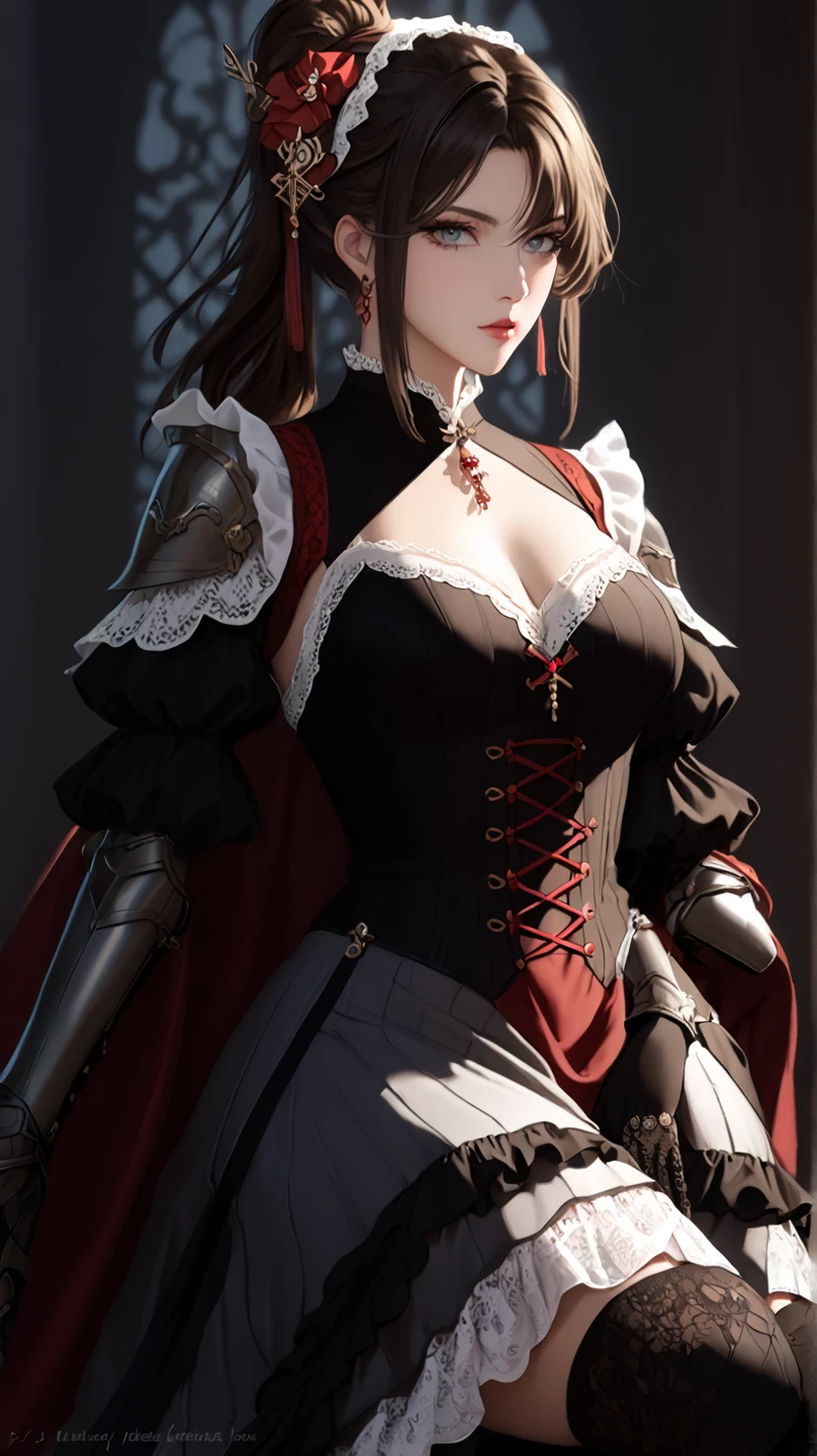 (Pure Color: 0.9), (Color: 1.1), (Masterpiece: 1,2), Best Quality, Masterpiece, High Resolution, Original, Highly Detailed Wallpaper, Beauty, Beauty, Victorian, Dress, Melancholy, Big Breasts, --auto --s2