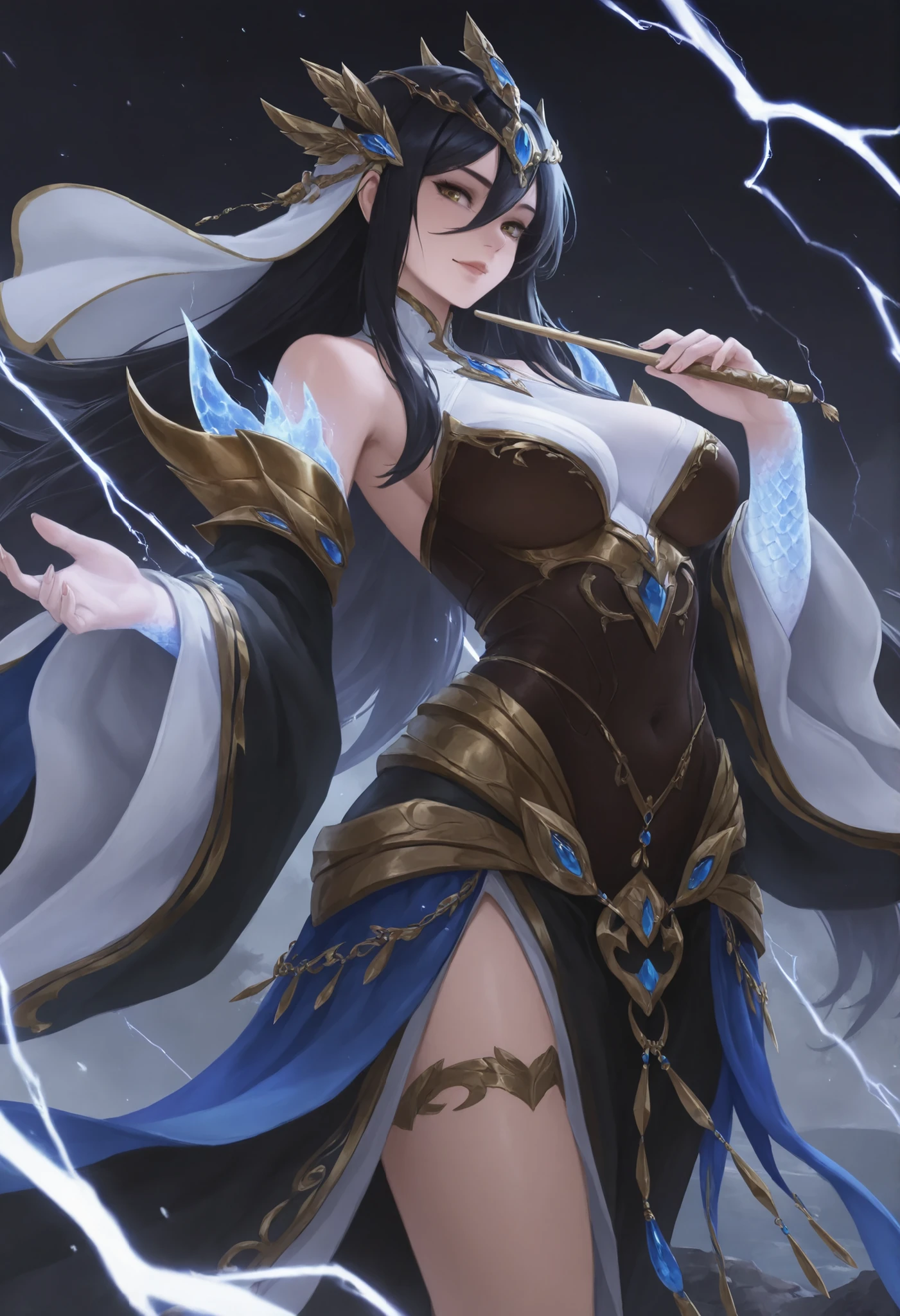 1girl,stormsoul_dancer, lightning_scales_conducting_choirs, twin_daggers_called_thunder_and_silence  
,masterpiece, best quality, newest, highres, absurdres,