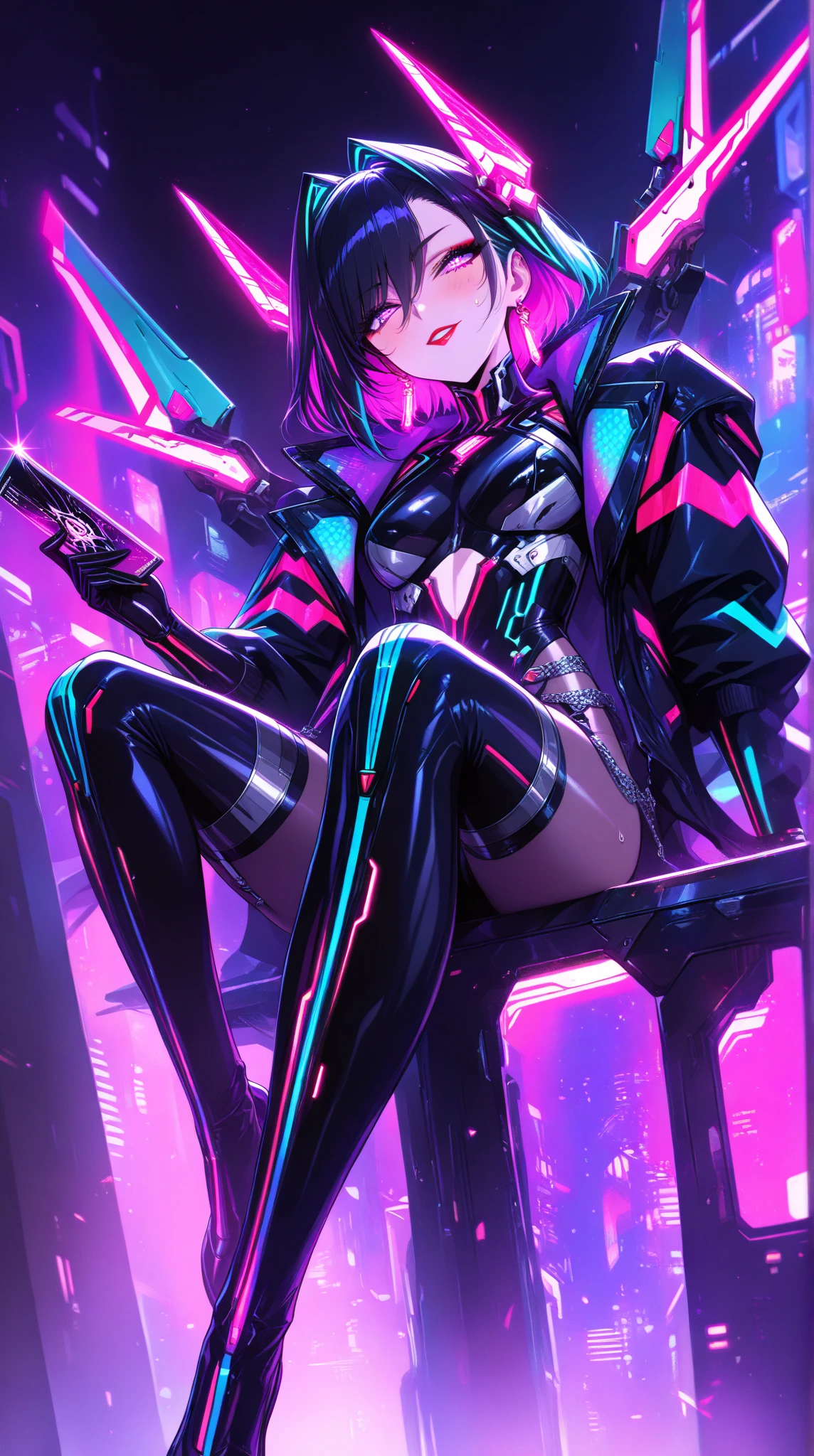 1 girl wearing colorful laser pvc loose coat and shoe(((laser thin film interference))), whole body, beautiful eyes, brilliance, jewelry, portrait, game original painting, anime character concept design, beautiful face, black background