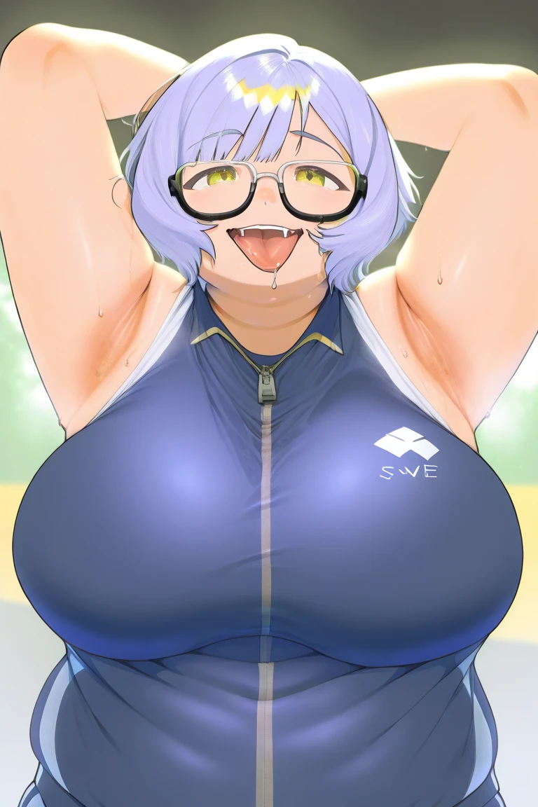 master-piece, bestquality, 1girls,16 years old, View viewers from front, HD, slight smile, big tits, cleavage, tights cloth, , tiny body, lied, outdoor, mountain, wear glasses, under tits cleavage, look down, sweater,