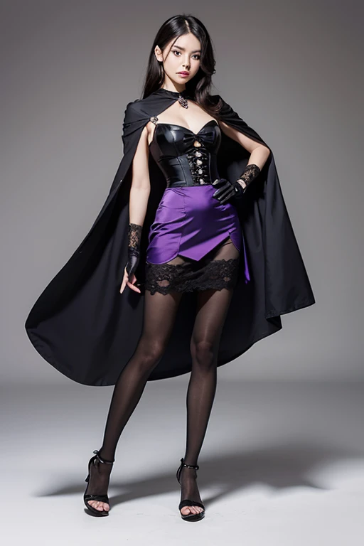a woman sitting on top of a purple wall, full - body artwork, dark sorceress fullbody pose, carmilla vampire, black and violet costume, fuschia skin, single character full body, very sexxy devil outfit, official character art, full body single character, official character illustration, dark fantasy female magician, detailed gothic cloak, dark witch character, morriganStunning face, breath taking beauty, most beautiful girl, symmetrical anatomy, symmetrical face, perfect detail face, perfect detail eyes, symmetrical face, full body, fancy body, perfect body, full body visible , ultra high detail, ultra-high resolution , sharp detail, hyper realistic,sharp focus, perfect detail anatomy, perfect detail face , perfect detail , eyes , octane rendering , 8k , masterpiece , best quality