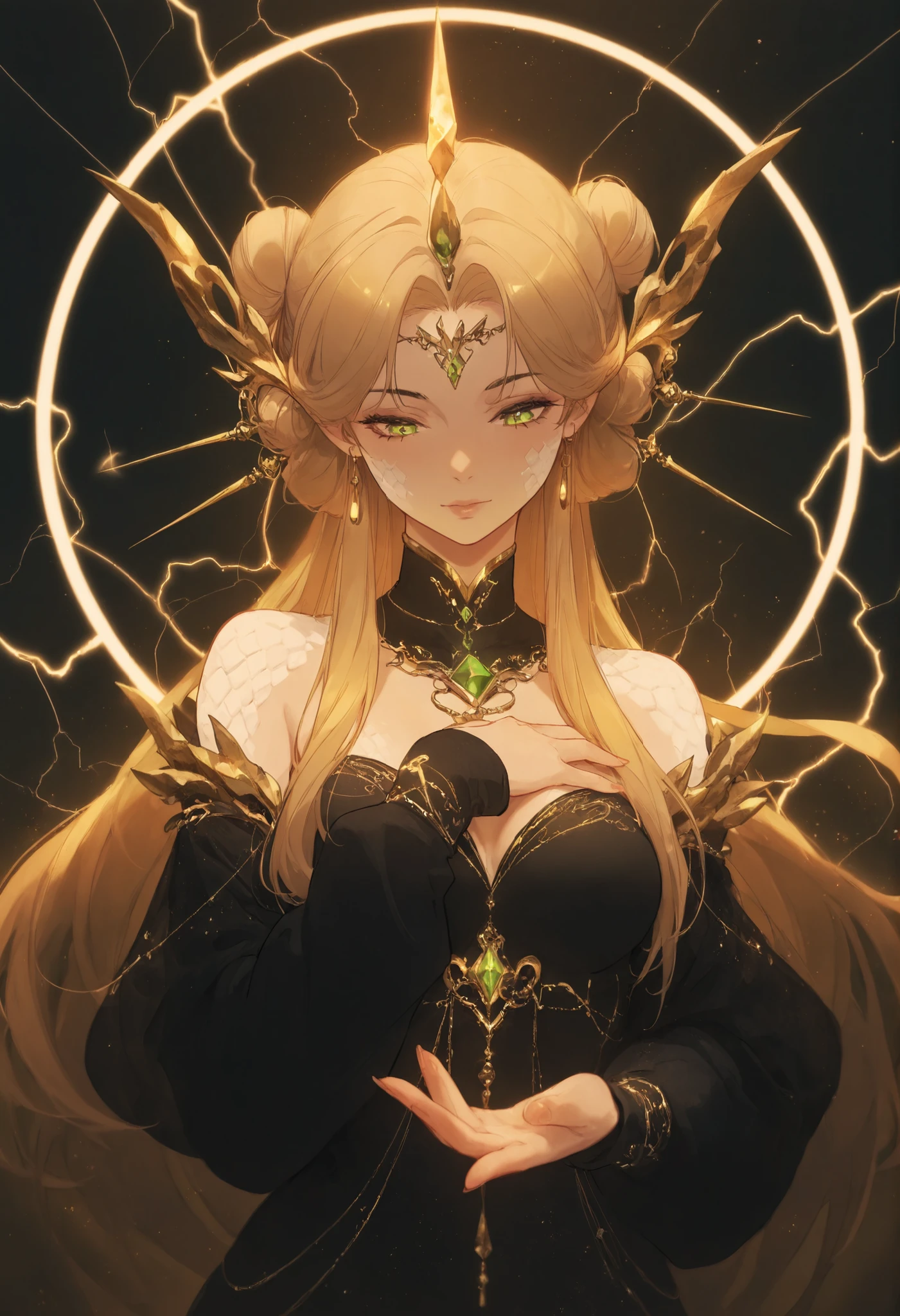 1girl,stormsoul_dancer, lightning_scales_conducting_choirs, twin_daggers_called_thunder_and_silence,upper body
,masterpiece, best quality, newest, highres, absurdres,