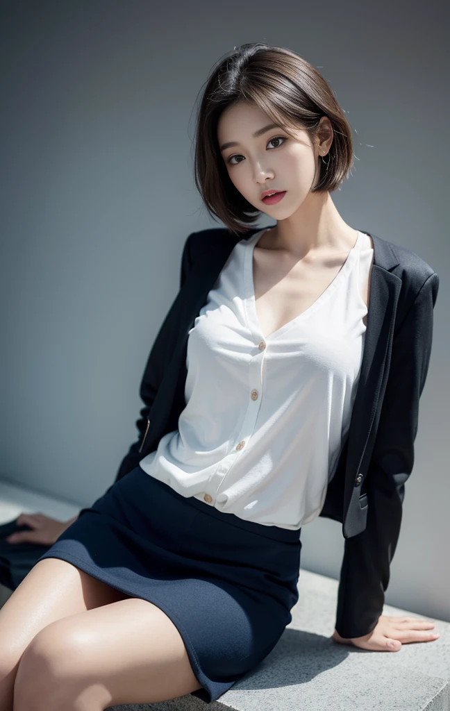 nsfw:1.2, (masterpiece:1.2), (highest quality), (Looks like a whole body:1.3) ,(super detailed), (8k, Complex), (lens 135mm,f1.8), (realistic)(black background:1.3), portrait photography,(dynamic pose),side lighting,edge lights up,best shadow,Area light source,perfect anatomy,perfect face shape,perfect for women,finest female body,Improves skin texture,fine cloth pattern,precise beauty,delicate and delicate skin,highly detailed skin,pale skin,delicate hair,glowing skin,highest quality, Realistic, 8k, khd, 1 girl, perverted woman, (Looks like a whole body:1.3), party dress,Slut, , tight mini skirt、(open chest, coverd nipples:0.2), uniform,visible nipples, without pants, The skirt is pulled up boldly, (legs open), bend your knees and open your legs, (bob hair, brown hair),A buttoned-up shirt flaps, looking at camera、looking at the camera、smile、Female dog