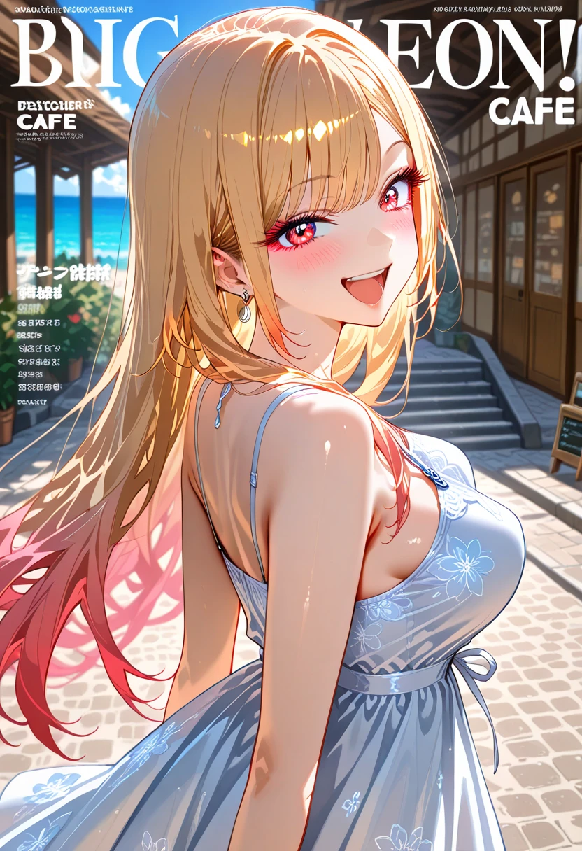 ultra-detailed, ((one girl)), (tan skin:1.6), in pastel colors gyaru, (heavy makeup), (professional lighting) hyper detailed, absurdres, 8K, Beautiful Face, (Laugh shyly), ((teasing smile:1.8)), ((Wink:1.7)), (Laugh with your mouth wide open),((Tilt your face:1.6)), View your viewers, ((Bright red cheeks:1.6)),Glossy Red Lips, ((Big Breasts:1.6)),  ((undressing:1.2)), noon, Festival venue in residential area, ((Anime style background)),masterpiece, Highest quality, so beautiful,Latest, Complex details, ((Pastel pink long nails)), (nail art), (ring),(bracelet), (Floral Choker),AI-generated, Complex,High resolution, Highest quality, super high quality,3D Images、3D Images,One person,Blonde long hair,(High Ponytail), (wavy hair:1.3), Blonde anime woman posing for a photo, ((Fine grain、blue eyes、glowing eyes:1.4)), (Squint your eyes:1.1),a hyperRealistic , hyperRealistic , Realistic,Anime woman with long pastel yellow hair, Smooth anime CG art, A girl in a gorgeous pastel-colored kimono, (sideboob),  ((Pastel-colored furisode)),(Pink large floral pattern), Long flower hair ornament,Floral Earrings, Mature Body, tall,Narrow waist, ((from side))