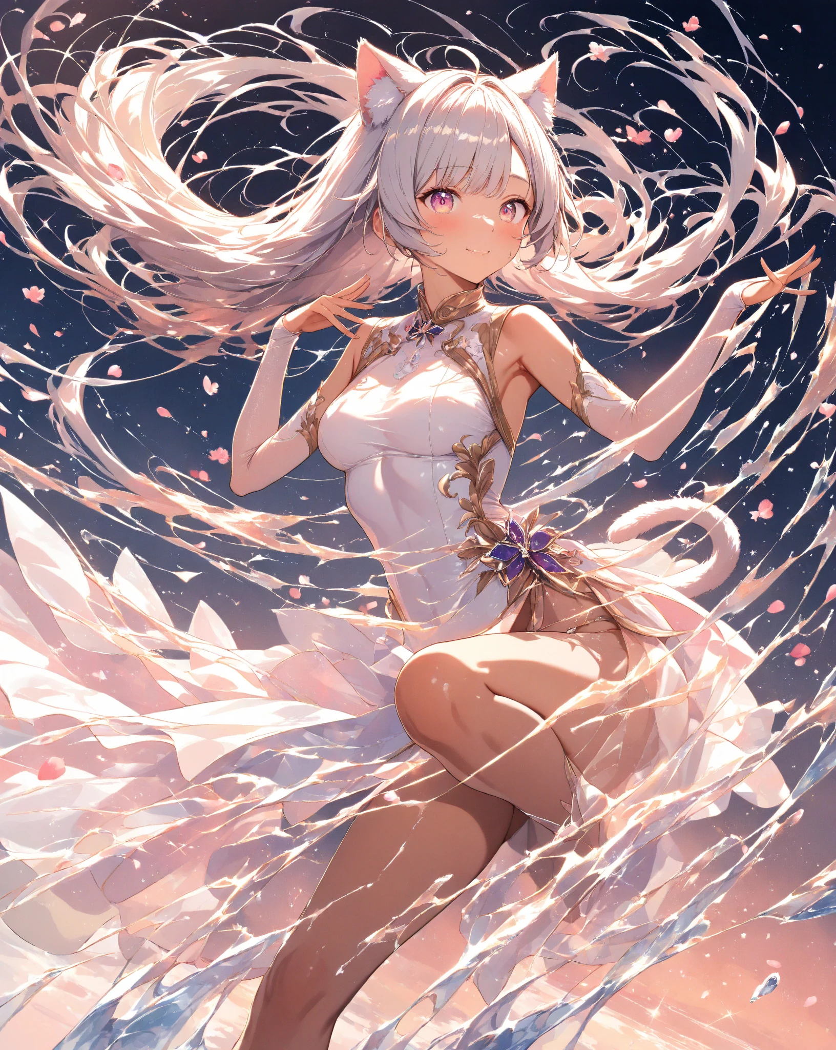 ((masterpiece, best quality)), Delicate face,goddess,cloud顶天宫,cloud,whole body,Long legs,permanent,Dark Skin,Perfect body proportions,Short hair handsome,Nice pink eyes,Fantasy style,Extremely beautiful,Pure white background,transparent,Large Breasts,nude,chain