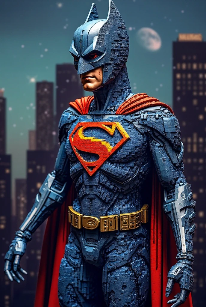 Superman and Batman in Lego Art at Night