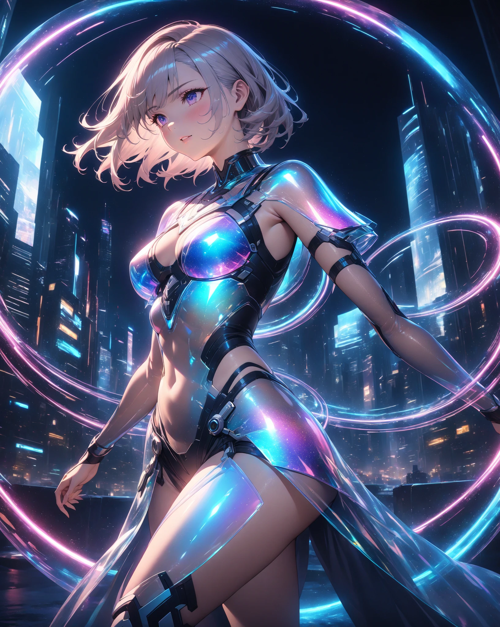 (extremely detailed fine touch:1.3), 1 girl, (((white semi-rimless eyewear:1.3))), (white headphone:1.2), short hair, blunt bangs, 1 girl, very bewitching bikini, thunder, electrified aura, charged atmosphere