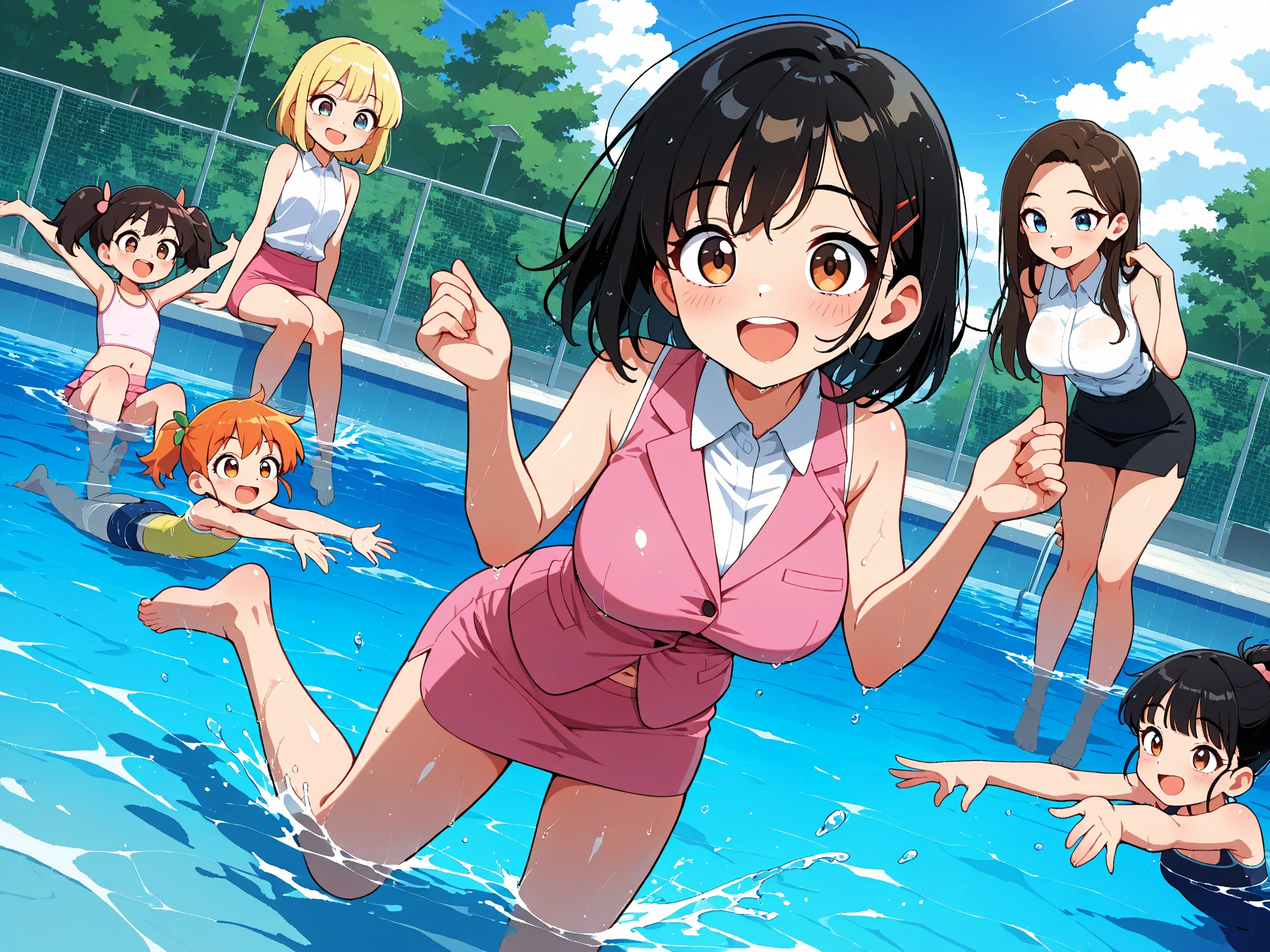 Nudist girl winning run、A lot of close elementary school boys hugging each other、surround each other's face、((Laughter and joy))、in group photograph、Group Selfies、men's bath、