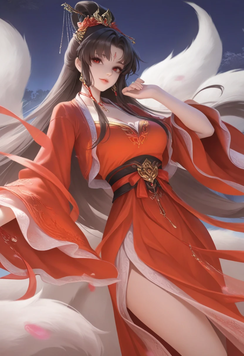 Anime girl with red and white dress, Onmyoji detailed art, Onmyoji, Onmyoji portrait, Asian female water element, sea queen Mu Yanling, full body fairy, anime goddess, Hirase Jinyao, beautiful fantasy queen, Nezha from SMIT, shrine girl, priestess, big breasts, angel six wings