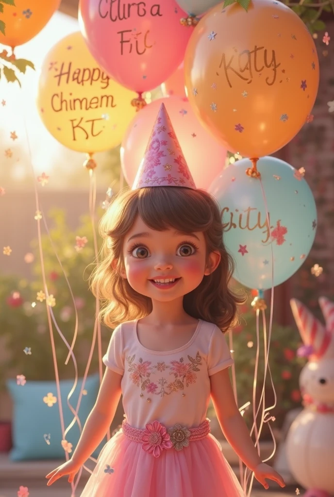 3d, chubby, orange and black dress, holding balloons
