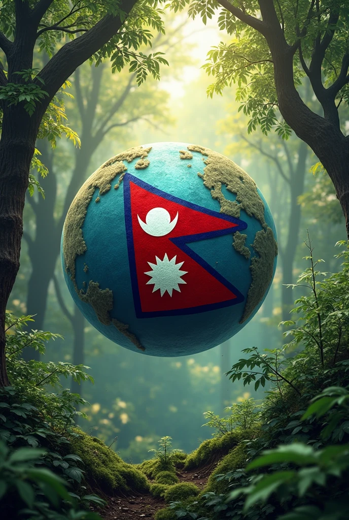 Nepali flag tree and lake centre flying many member swimming their and god mahadev ( Siva) also looking this flag