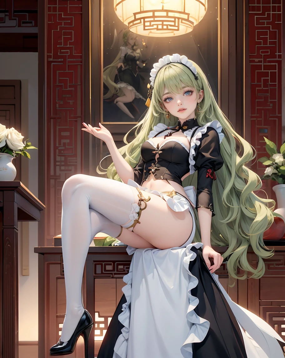 hatsune Miku、(ultra Realistic), (An illustration), (Highres), (8K), (highlydetailed), (the best illustration), (Beautiful Detailed Eyes), (beste Quality), (Super Detailed), (Master peace), (Wallpapers), (Detailed Face), solo, 1girl, Aristocratic dresses、White hair, Iris heterochromatic eyes, small moles under eye, medium chest, Long legs,Stunning composition,Foot braids,Beautiful and detailed legs