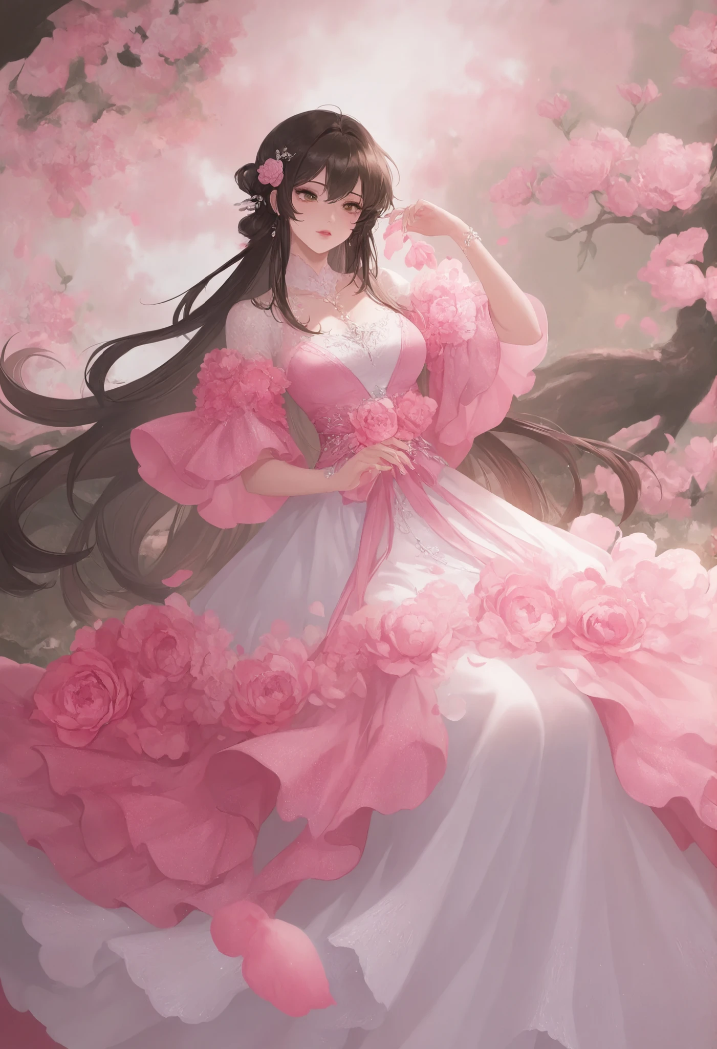 1girl,peony_demoness, layered_petal_dress_shedding_hourly, fragrance_intoxicating_swordsmen
,masterpiece, best quality, newest, highres, absurdres,