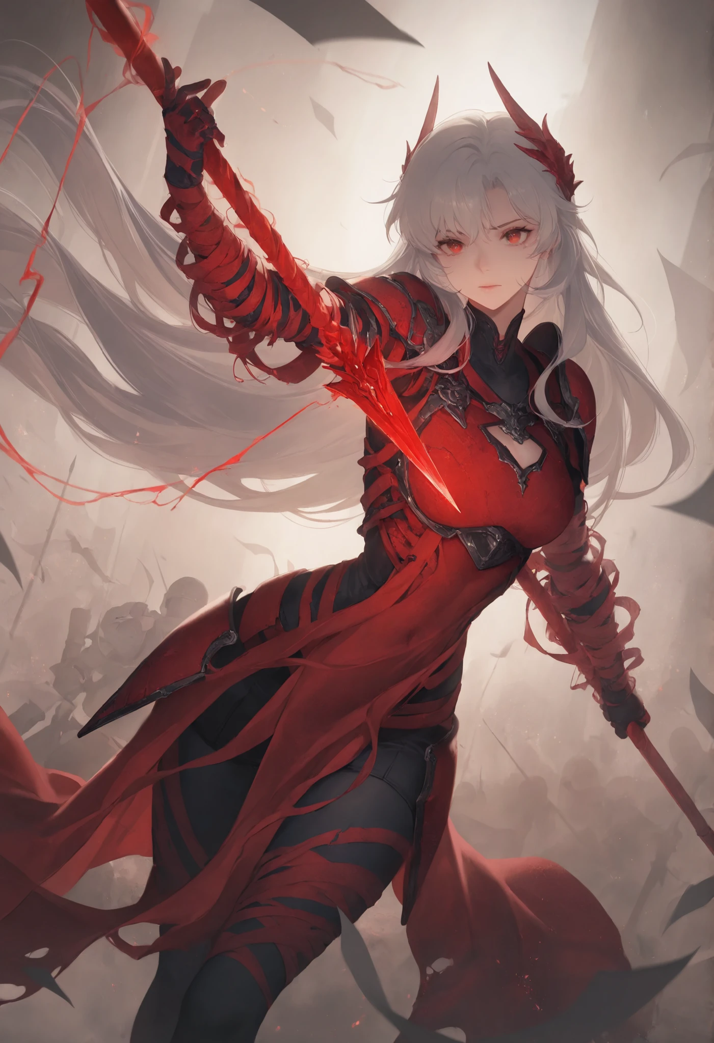 1girl,paper_cutout_soldier, inked_armor_peeling_in_rain, spear_thrust_unraveling_into_cranes
,masterpiece, best quality, newest, highres, absurdres,