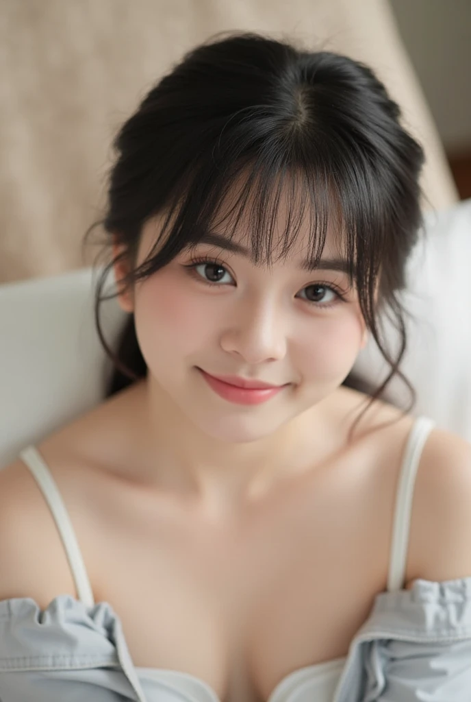 The most beautiful in the world、The cutest sleeping face in the world、The cutest gravure idol pose in the world、Business Style、Perfect balance、cute、((15 year old female:1.2))、Young and adorable Japanese face，Official Art，Very detailedな CG Unity 8k 壁紙，（masterpiece:1.0),(highest quality:1.0), 超A high resolution,Very detailed, photo shoot, 8k, Hmph, High resolution, Kodak Portrait 400, Film Grain, Lens flare brilliance,高いest quality,8k,Hmph:1.2),Portrait Shot,8k、View your audience、Beautiful girl in every detail、Very detailed目と顔、Beautiful and sophisticated nose、Beautiful and beautiful eyes、Cinema Lighting、Bedroom、Lying in bed、Perfect Anatomy、Slender body、Captivating smile、pubic hair、positive、Both breasts are visible、I can see from his crotch to his head.....、Anatomically correct genitals、Small breasts、Grin