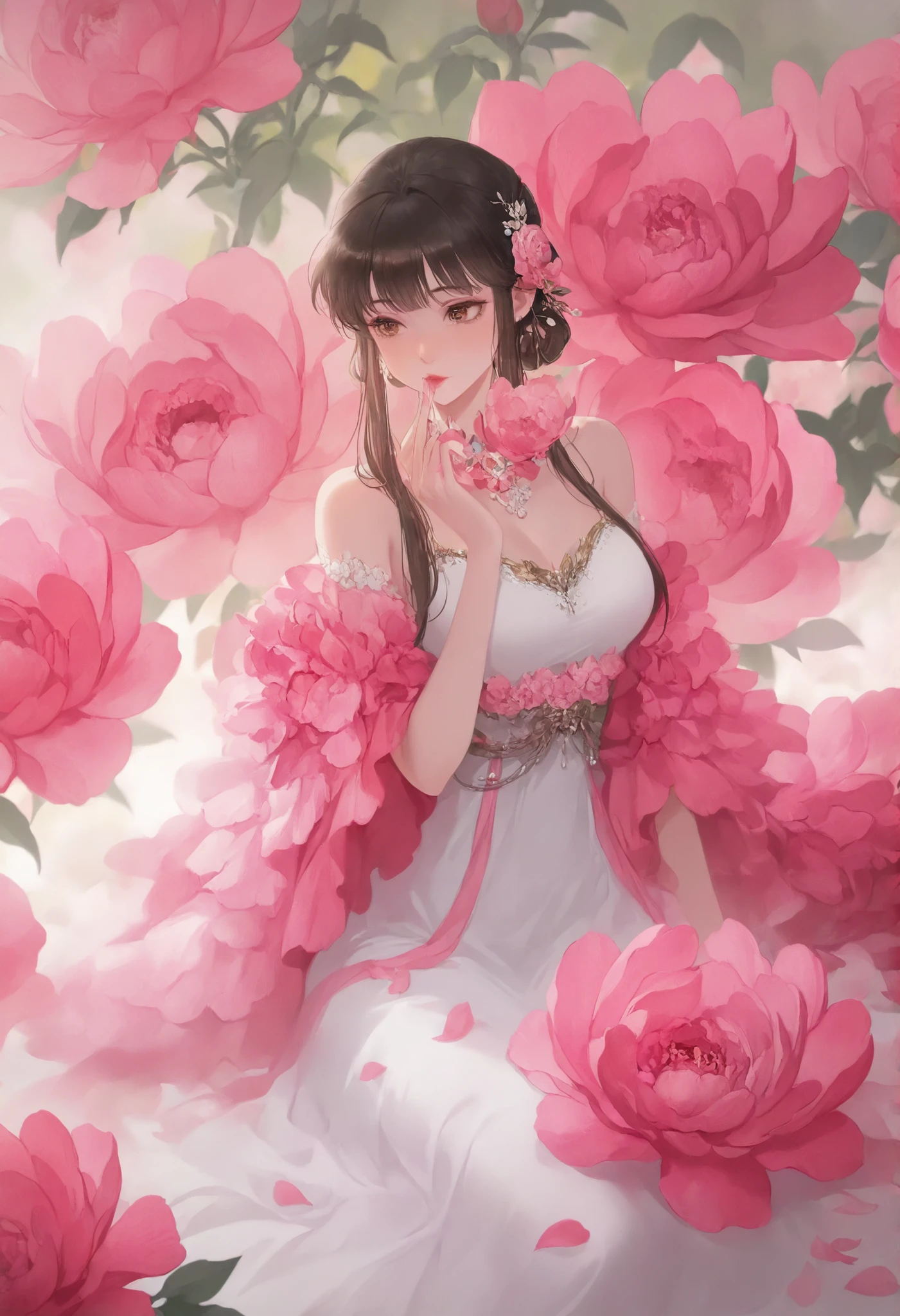 1girl,peony_demoness, layered_petal_dress_shedding_hourly, fragrance_intoxicating_swordsmen  
,masterpiece, best quality, newest, highres, absurdres,