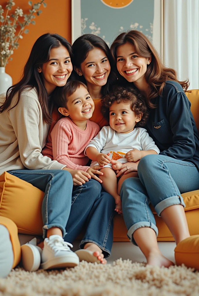 Family together watching TV with a smile on their faces