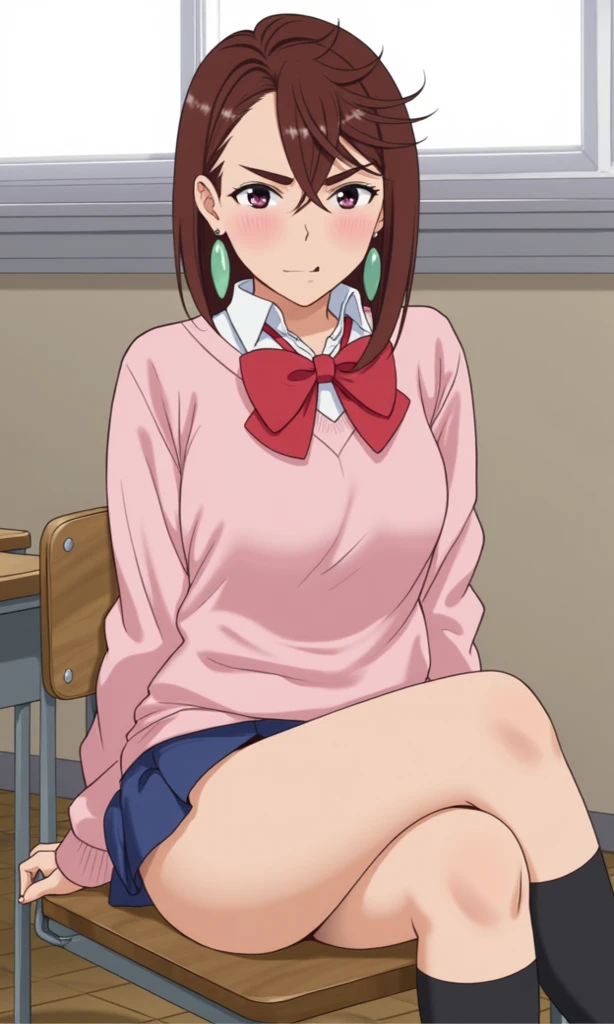 (Una chica anime de 27 años con camiseta morado azulado sin mangas informal de cuello alto parada frente a una estantería de libros:1.3), solo, personaje de anime femenino, visual anime de una mujer joven, Bob Haircut, red painted lips, thick lips, black hair, wearing glasses, big breast, green eyes, smiling, spreading their legs wide open, Anime Screencap, cowboy full shot, (masterpiece:1.1), (best quality:1.1), (super detailed:1.1)