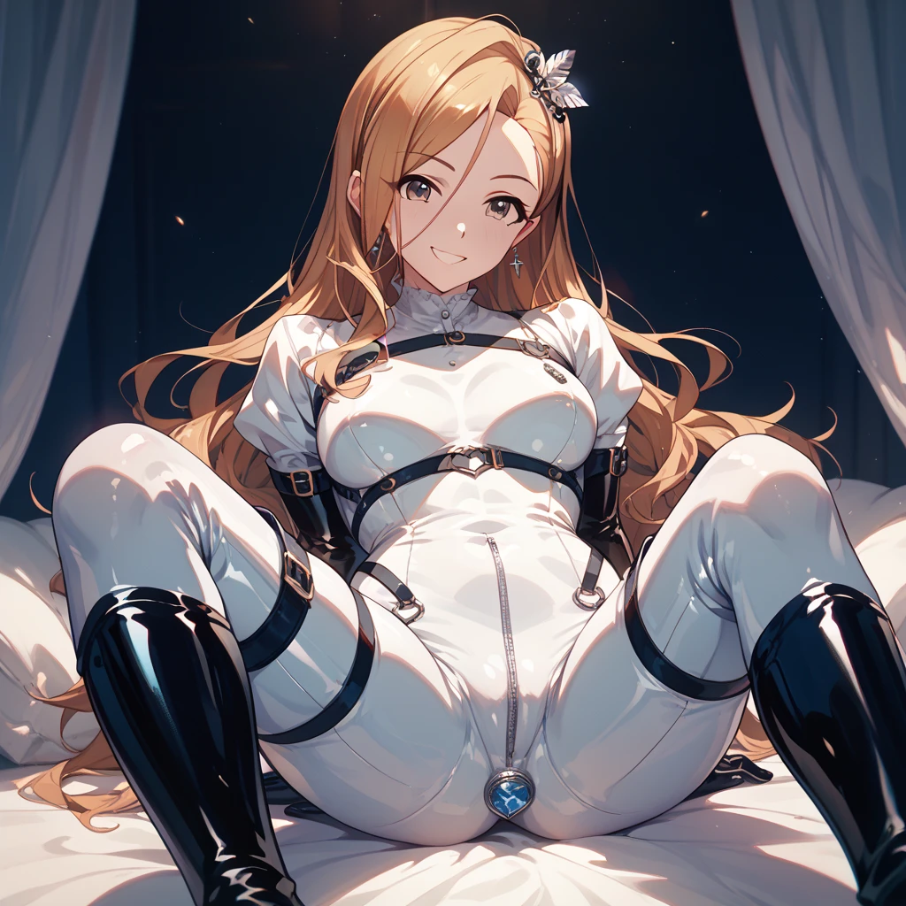 Shiny blond hair, very long hair, sophisticated haircut, (small twisted braids:1.1), thin and oval face, submissive, (gagged:1.3), cute and blushing 18 years old anime girl, bright blue eyes, detailed face, detailed members, detailed arms, detailed hands, Girl lying, tied by chains, shackled, can no longer move, tied tightly, (very hard tied up with lots of chains), (hampered by so many chains that she can no longer move:1.1), bound hands and feet, (chains tie his whole body:1.3), (tied extremely tightly and forcefully to her bed by a lot of chains:1.2), (its limbs are strongly tied together by chains:1.2), (his torso is tied up with thick cords:1.1), (her chest is so tied up with chains that it sticks out:1.3), (her legs are tied tightly with thick chains:1.1), (his hands are tied behind his back with chains), she can no longer move her feet, her hands which are tied by thick chains, she desperately tries to free herself, (likes to be tied tight with big chains:1.1), likes to be immobilized by big chains, (lying down:1.3), (his hands and feet are strongly tied to the railing of his bed:1.1), (his legs are pressed together and tied with chains:1.1), (its limbs are held vigorously by imposing chains:1.1), (her hands are tied securely behind her back by chains), (her chest is compressed by strong chains:1.1), (she is pressed against her bed and restrained by large chains:1.3), (shibari, arms behind the back:1.4), (hands on the back), (masterpiece, best quality) 1.5, 1girl, solo, (sexy, beautiful woman, perfect face, perfect eyes, perfect hands), (shibari, arms behind the back:1.4), (hands on the back), Spread the legs, s' (lie in bed by big chains:1.3), (a princess in armor trapped in a dungeon), (((armor suit:1.5))), (chained to the prison wall by chains:1.3), (his legs are chained by chains:1.3), (locked in a dark dungeon:1.5), (chains with links bind his whole body:1.3), (very detailed chains:1.3), ((((((chain:1.5))))))