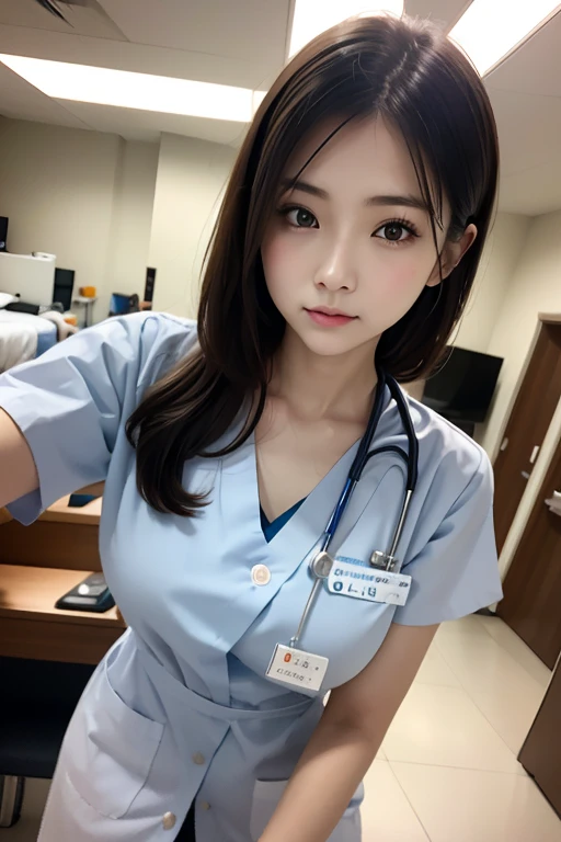 四つん這いのポーズ, ベッド, Show me the cleavage, 体から上を写して, (photo Practical:1.4), (hyper Practical:1.4), (Practical:1.3), (Smoother lighting:1.05), (Improving the quality of film lighting:0.9)、Natural light、Professional photos, Practical portrait,(1 female), pink hair, Medium Length Hair, Beautiful face and eyes, very cute face, Smile, vitality, vitality, (Real short nurse uniform:1.2), light pink, White, (Chest Nurse:1.4), (Ward), stethoscope, White Wallpaper, Sexy girl portrait, (view from below:1.2)
, One Girl, hoshino (Blue Archive), alone, Heterochromia of the iris, Long Hair, Ahoge, hello, valley, Big Breasts,Show Viewer, ID card, Open your mouth, very Long Hair, smile, bangs, blush, Hair between the eyes, High resolution,masterpiece, Highest quality,Adjust the proportions of your fingers