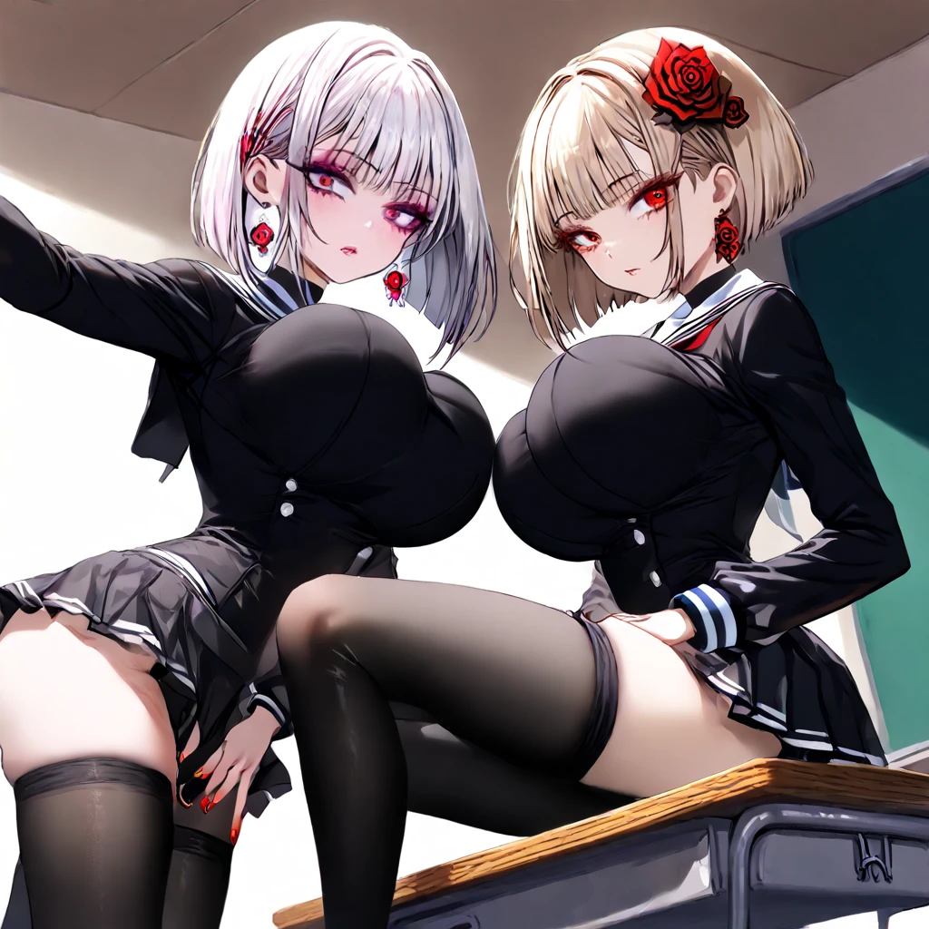 ((2girls)), asymmetrical docking, from side, (breast press), girls sandwitch,Lesbian,(hands between legs), 
looking at viewer, kneeling, small breasts, big breasts, long hair, short hair, long hair,
 [[silver]], [[[gold]]], {{tears}}, [[open mouth]],blush, embarrassed,((sweat drop)),
illegal gambling den,multiple rogue in the Arena, {{crowd}},
Dangerous Underground Arena,Sandy ground,Slimy wall,Mysterious atmosphere,dim,Spotlight,

