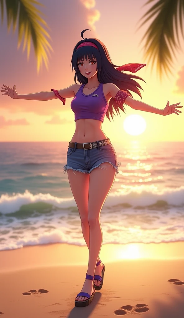 chel,1 chica, solo, pelo largo, senos, mirando al espectador, sonrisa, golpes, pelo negro, escote, hombros descubiertos, Brown eyes, joyas, pendientes, diafragma, piel oscura, blunt golpes, pulsera, mujer de piel oscura, top corto, sin tirantes, constituir, pelvic curtain, parte superior del tubo, taparrabo (obra maestra:1.2), (mejor calidad), (ultra detallado), (8K, 4k, Intrincado),muy detallado:1.2),(cara detallada:1.2), (antecedentes detallados),paisaje detallado, (dynamic angle:1.2), (dynamic pose:1.2),  