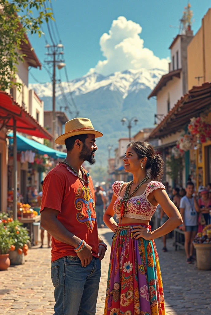 a bustling Mexican city at night, vibrant colors and neon lights, crowded streets with people, street vendors selling tacos, mariachi band performing on the corner, towering skyscrapers in the background, a mix of modern architecture and traditional Mexican buildings, the sound of music and laughter, a slight breeze rustling through palm trees, a couple dancing passionately in the street, capturing the energy and spirit of the city, cinematic visuals with high contrast and dramatic shadows, warm and rich color palette, surreal elements blending reality and fantasy.