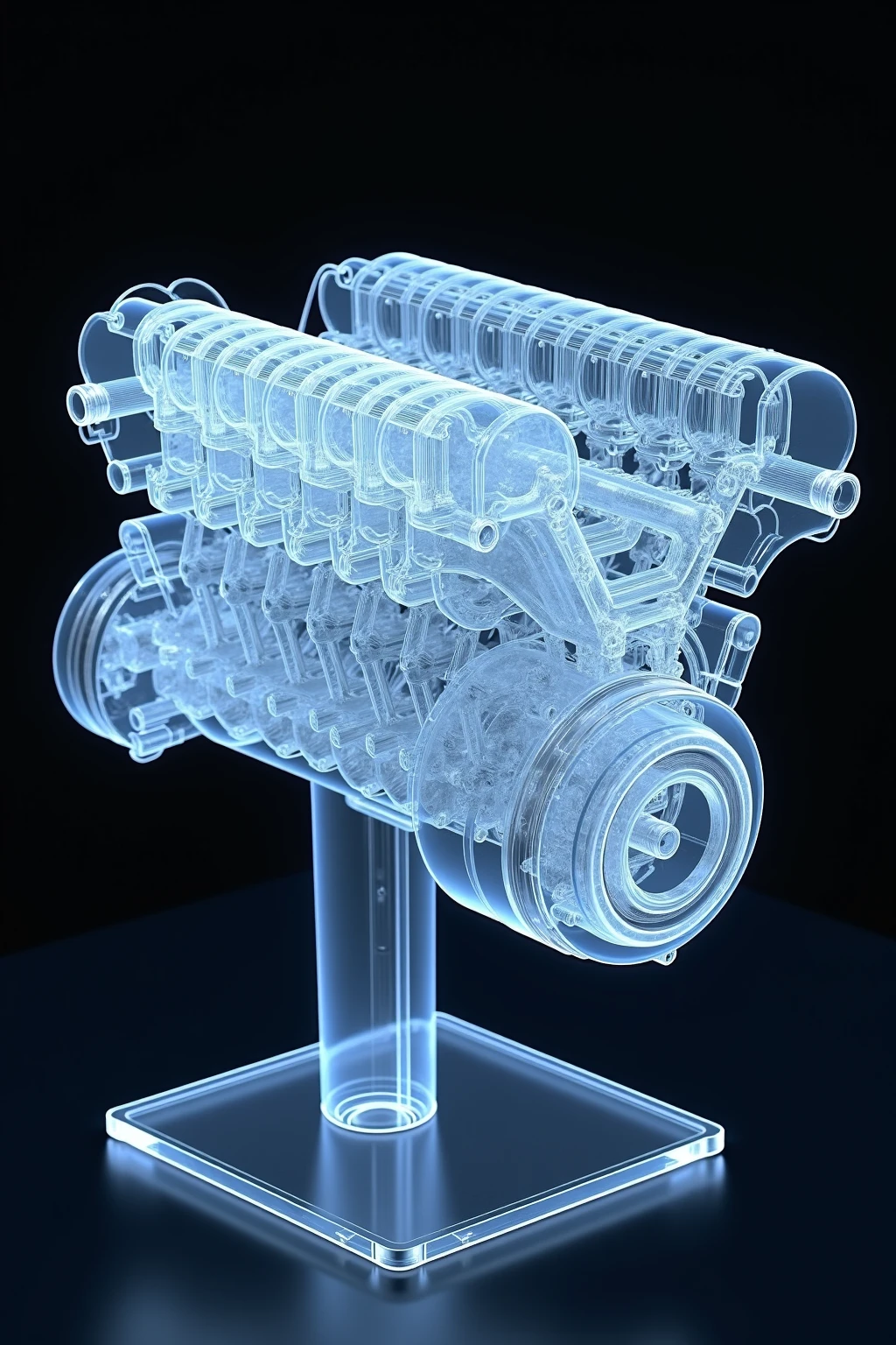 V8 internal combustion engine, stands on a demonstration stand, x-ray (((valve operation, pistons, cranks, kneecap))), ultradetail, engineering accuracy.