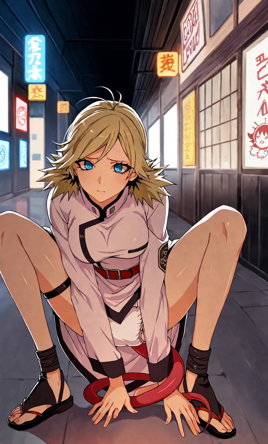((Highest quality)), ((masterpiece)), (be familiar with),Akane Sawatari,((nsfw)),((Small breasts)),((Pointy nipples)),Tattoo of the uterus, Red hoodie,Shorts