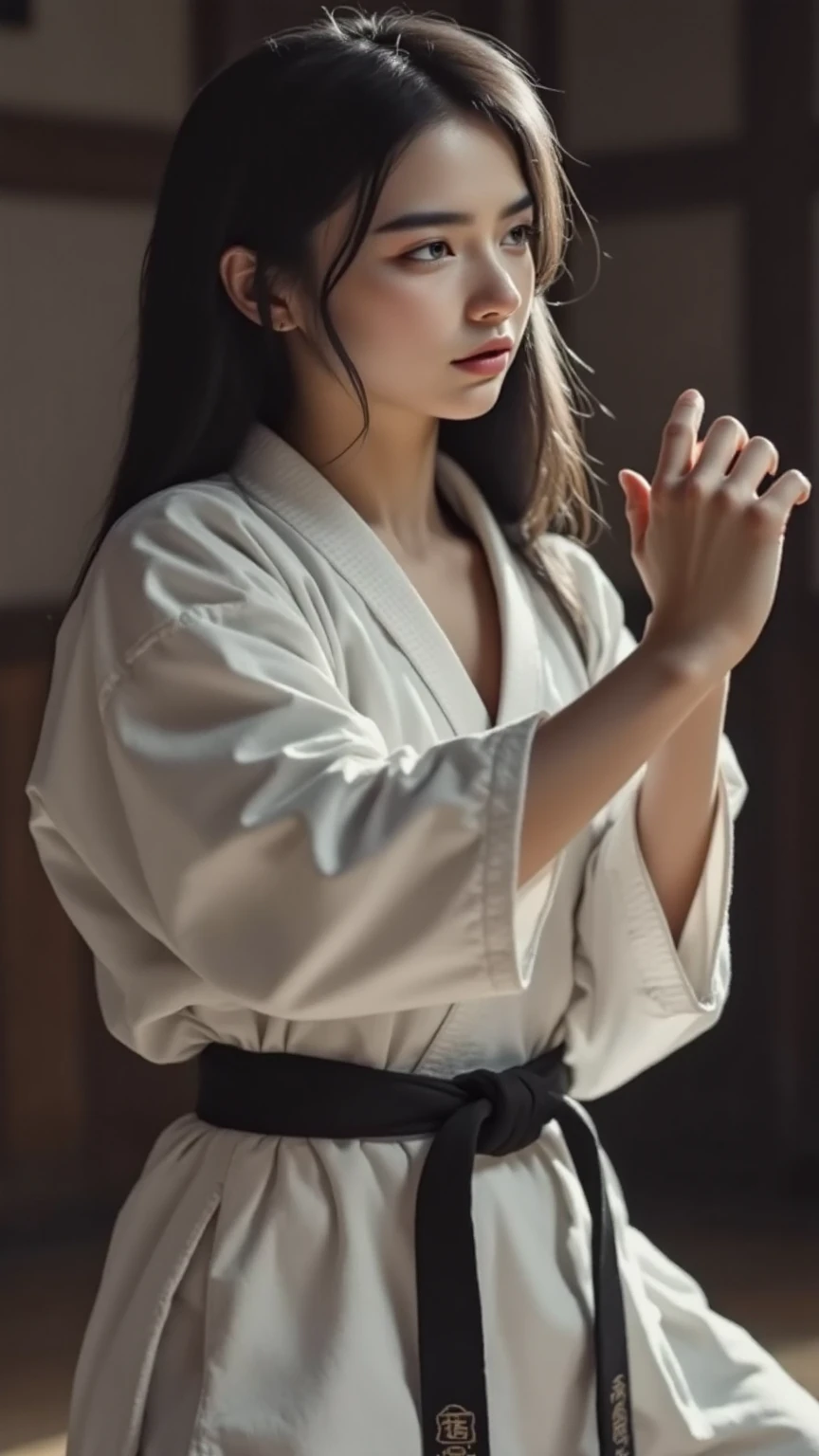 Intense Movements in the Dojo, drummer의 유연한 자세, Demonstrating Vertical Kicking Skills, Women Who Practice Martial Arts, Martial Arts Skills Display, Difficult Movements Dynamic Moments, Beautiful Lines of Traditional Martial Arts, Mental Focus of Martial Arts, Muscular Tendons by Skilled Martial Artists, Exquisite Balance and Core Strength Figure:drummer, Fine Martial Arts Skills Display, Flexible Posture, Vertical Kicking Movement, Concentration of Martial Arts Strength Environment:Traditional Martial Arts Dojo, Wood and Wood Floors, Martial Arts Practice Space, Wall Decorations, Master's Flexible Posture:Dynamic Movement, Dynamic action, Beautiful Lines of Traditional Martial Arts, Intensive Appearance Medium:Realistic 3D Rendering, Traditional painting style, Actual photo shoot, Sophisticated Digital Illustration Color:Contrasting Contrast,  Calm tone , Traditional Colors, natural color