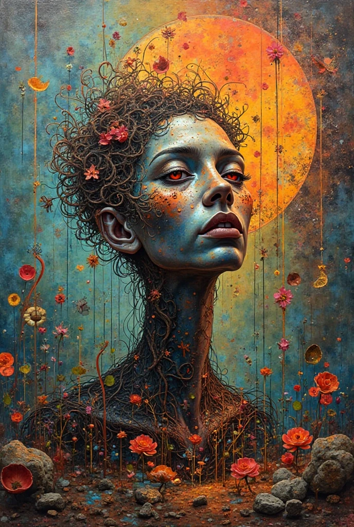 (Artistic Masterpiece of Romantic Life) ( (Themed Art of Life) ( (Conceptual Art) (NFT Exclusive) (Fauvism Work) ()”) Where visual poetry transcends traditional boundaries and embraces the dynamic interplay between creativity and technology Takes),dripping paint,darkart,style, in the style of esao andrews